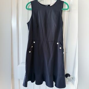 LOFT Navy Midi Dress with Pearly Button Details